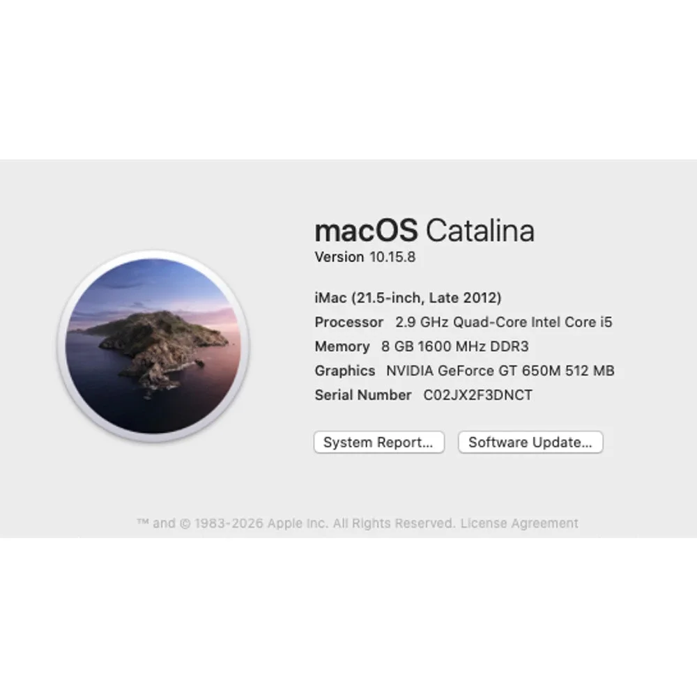 Apple iMac late 2012 Catalina 8GB RAM 1TB Nvidia GT-640M no Keyboard No Mouse